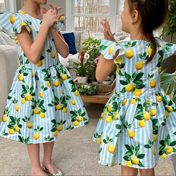 Halabaloo Girls Formal Lemon Dress with Blue Stripes - Size 4 - Picture 10 of 10